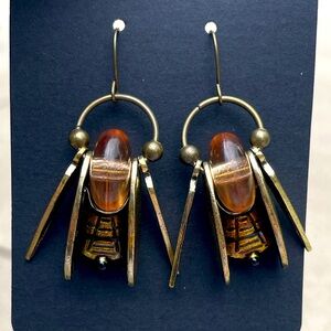 🐝 Bee Vintage-Inspired Brass and Amber Earrings bees moving drop earrings NEW